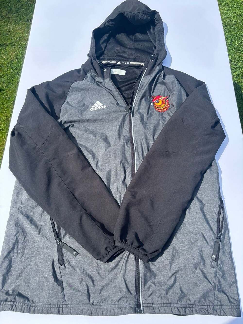 Fau Owls Adidas Men's Full Zip Hooded Windbreaker Jacket Size Large Florida Atl